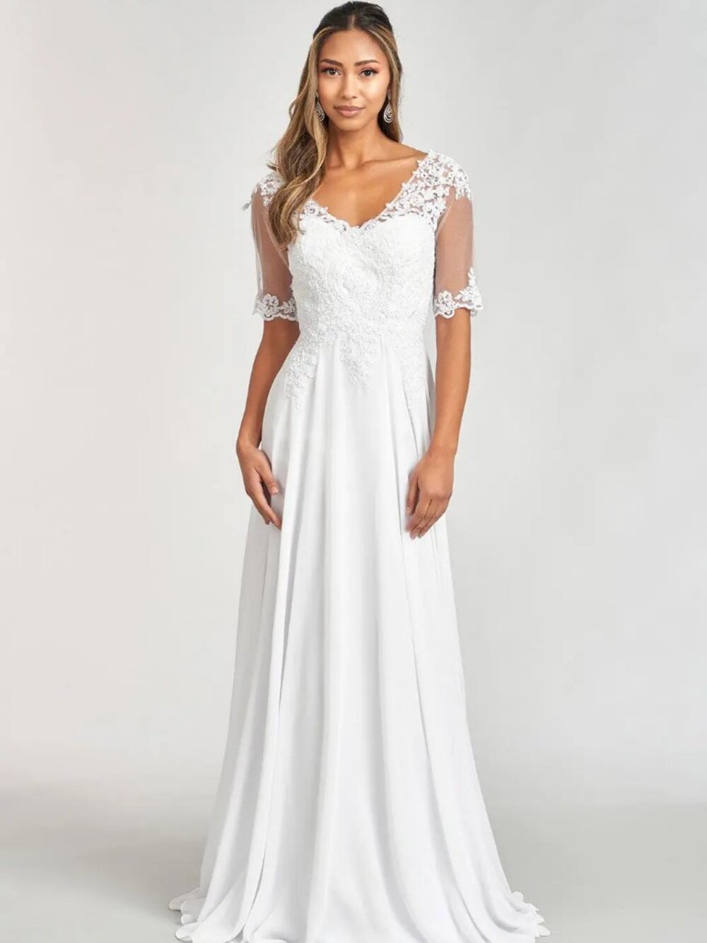 NEW OFF WHITE Chiffon & Mesh Evening Gown Floor Length GL1982